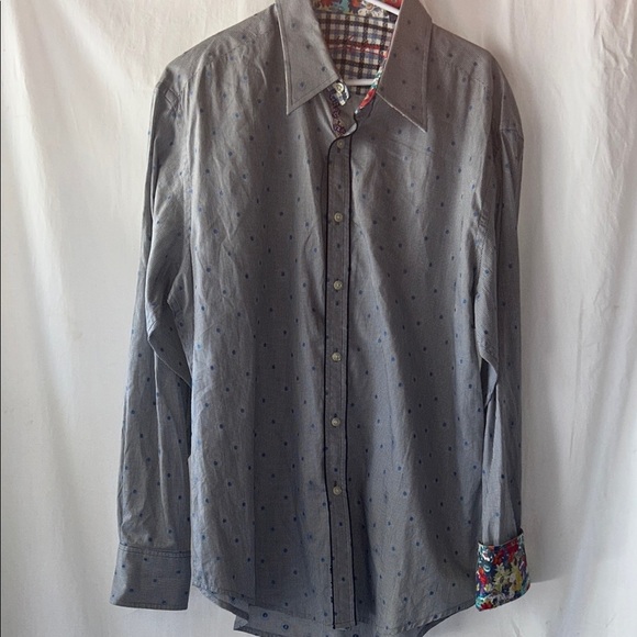 Robert Graham Blue Gray Polka Dot Shirt - Picture 1 of 10